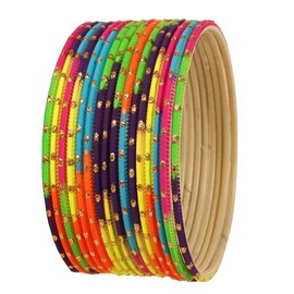 Touchstone New Indian Bollywood Colorful Bangle Collection Golden Glitters Textured Multicolor Designer Jewelry Bangle Bracelets Set of 16 for Women.