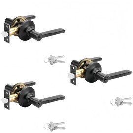 ANNFUZ 3 Packs [Keyed Alike] Entry Door Lever Set,Exterior Interior Keyed Door Handles with Lock and Same Keys,Reversible For Right Left Handed Doors,Doorknob For Office,Front Door,Bedroom,Matte Black