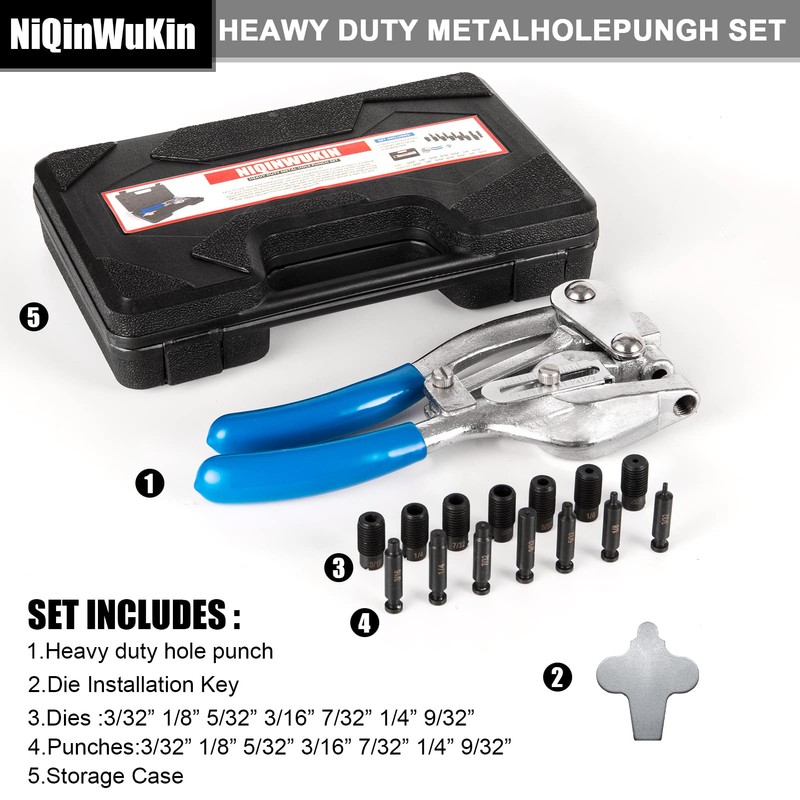 NiQinWuKin Metal Hole Punch Tool Set - Professional Heavy Duty