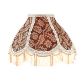 Aspen Creative 55008 Handsewn Scallop UNO Fringe Lamp Shade in Brown Jacquard Textured Fabric 4" Top x 10" Bottom x 7" Height, Threaded UNO 33mm