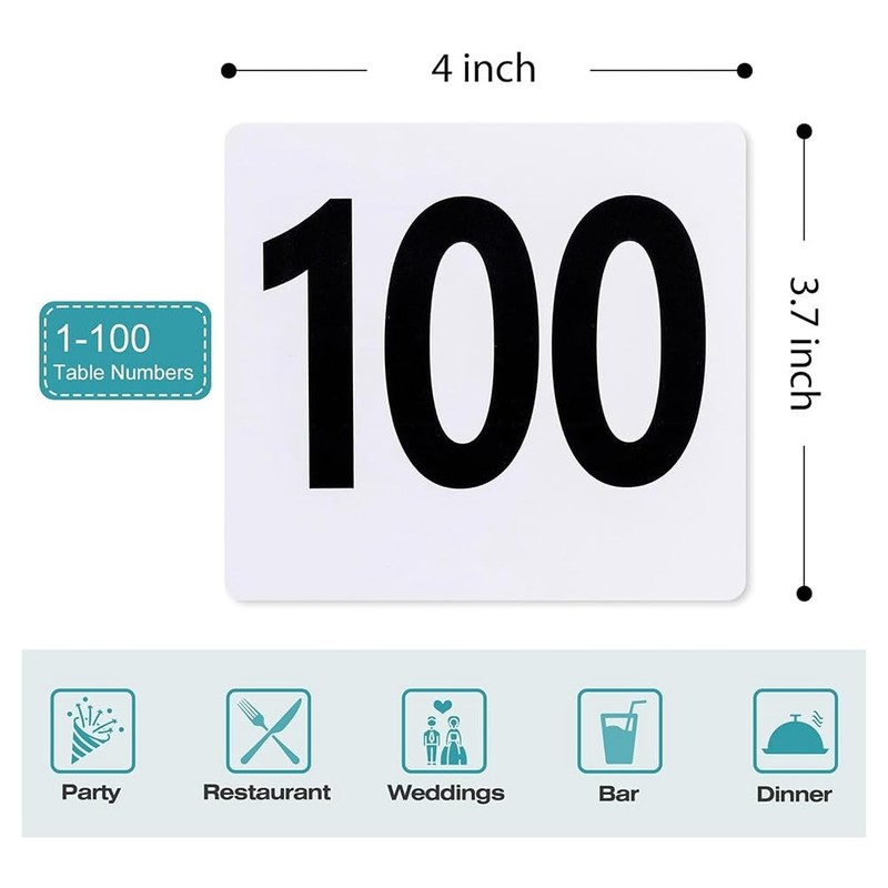 Giilayky 100Pcs Table Numbers 1-100,Plastic Table Numbers, Double Sided Table
