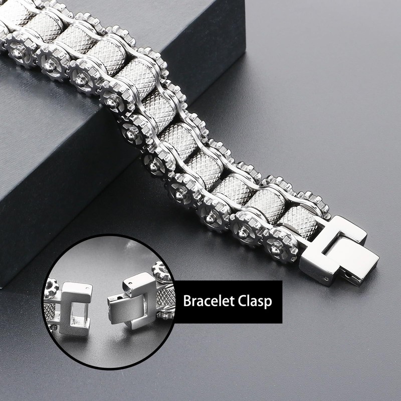 Klapgo Men's Stainless Steel Gear Link Chain Bracelet Industrial Motorcycle