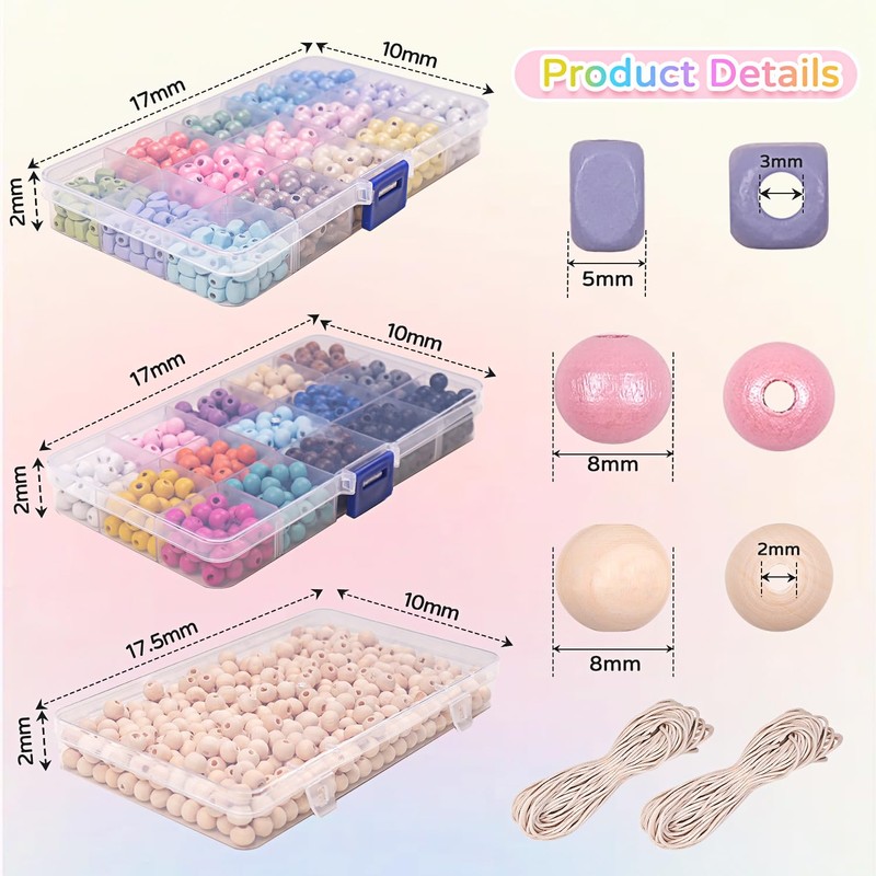 JHWELRG Wooden Beads Colourful for Threading, Natural Round Wooden Beads,