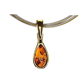Artisana-Schmuck Amber Pendant Small Pendant (without Chain) with Amber Set in Gold-Plated 925/000 Sterling Silver, Baltic Amber Gold-plated sterling silver, Amber