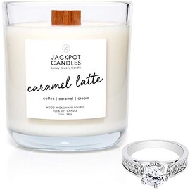 Caramel Coffee Latte Candle with Ring Inside (Surprise Jewelry Valued at $15 to $5,000) Ring Size 7