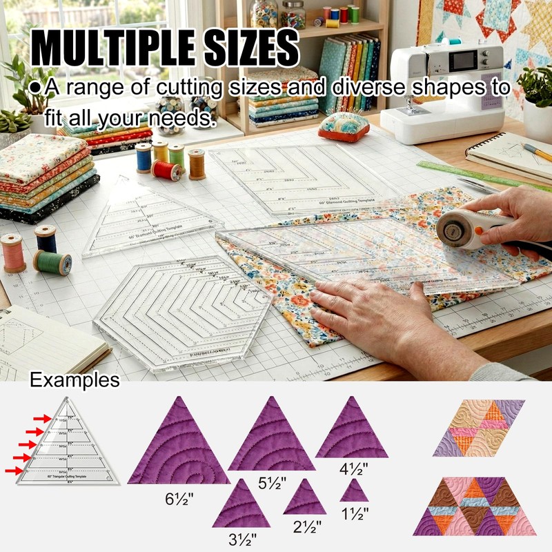 4 Pcs Quilting Ruler Set, 60 Degree Triangle and Diamond,
