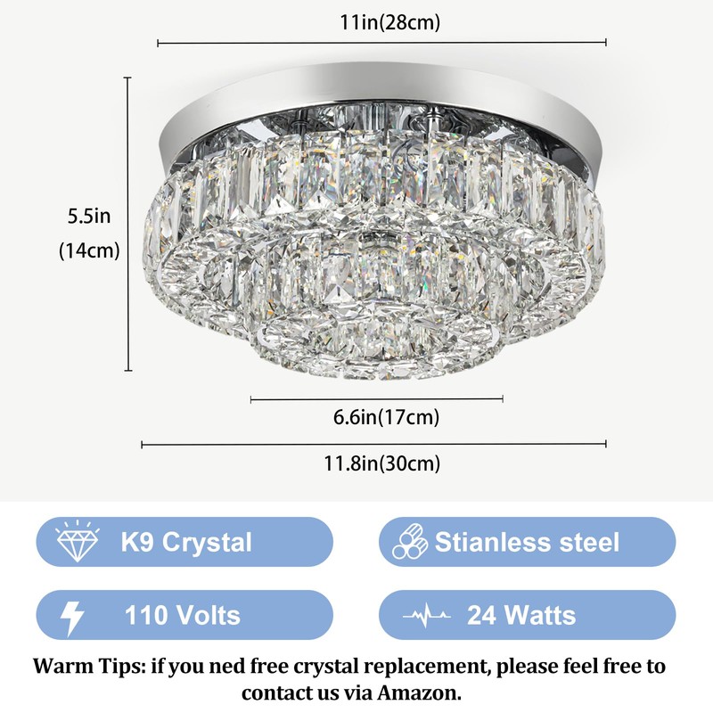 HongnuoFc 12 Inch Crystal Chandelier LED Ceiling Light 2 Tier