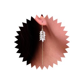 Aneneiceera Vintage Crystal Leaf Threader Earrings Long Chain Threader Earrings Gold CZ Threader Drop Earrings Rhinestone Tassel Chain Pull Threader Earrings Jewellery for Women and Girls, Zinc, No