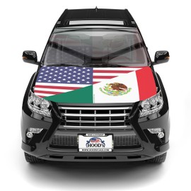 American and Mexico Car Hood Cover 63"x47" (120x160cm) - Universal Fit for Trucks, Cars, SUVs, Vans - Half Mexican and Half American Flag - Polyester Spandex, Weather-Resistant + Fasteners