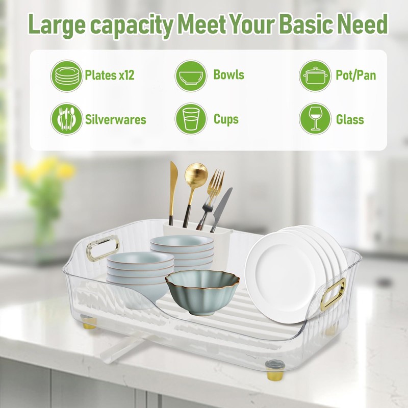 Dish Drying Rack, Plastic Dish Rack, Large Capacity Dish Drainer