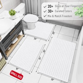 Arotive Luxury Chenille Bathroom Rug Mat, Extra Soft Thick Absorbent Shaggy Bath Rugs, Non-Slip Machine Wash Dry, Plush Bath Mats for Bathroom, Shower and Tub, 50x30, White