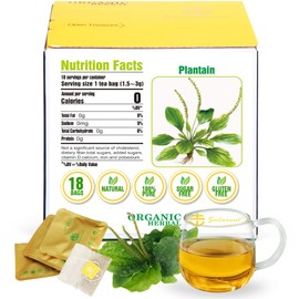 Soilmount Plantain Leaf Tea, Organic Plantago Major Tea,100% Natural (cheqiancao/车前草/질경이) Non-GMO, Caffeine-Free, 18 Bleach-Free Tea Bags