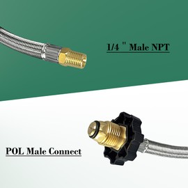 6FT POL NPT Male Flare RV Propane Hose Kit for Travel Trailer, 1/4" Universal LP Gas Hose Stainless Steel Braided RV Camper Propane Extension Tank Pigtail Hose for Gas Grill and Camping RV etc