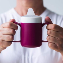 Ornamin Two Handled Mug with Internal Cone 140 ml Blue with Spouted Lid with small opening (model 815 + 806) | drinking aid