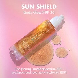 Kopari Sun Shield Body Glow - SPF 30 UV Protection Sheer Sunscreen Golden Amber - Sweat and Water Resistant - Antioxidant Vitamin E Vegan Cruelty Free - Macadamia Hibiscus Avocado Coconut Oils 5oz