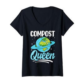 Womens Compost Queen Gardening Sustainability Eco Friendly V-Neck T-Shirt