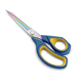 LIVINGO 9.5" Premium Fabric Scissors, Heavy Duty Sharp All-Purpose Titanium Coating Forged Stainless Steel, Soft Touch Sewing Tailor Dressmaking Shears Cutting Leather, Navy Blue/Yellow