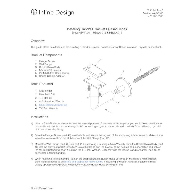 (Mounting Surface: Wood or Sheet Rock) - Inline Design Stainless