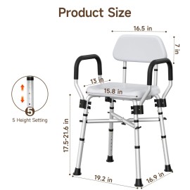 WAYES 500 Lbs Padded Shower Chair Bath Bench Seat Stool w/ Arms & Adjustable Height #
