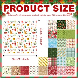 48 Sheets Christmas Pattern Paper Set 24 Designs Decoupage Papers Kit Single-Sided Colorful Christmas Pattern Decorative Craft Papers Scrapbooking Supplies DIY Gift Wrapping Paper (B Style, 6x6in)