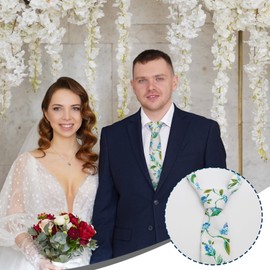 Luckyvestir Mens Ties, Sage Green/Blue/Pink Mens Floral Tie, 2.76" Flower Necktie for Wedding/Groom (B:Blue & Green & White)