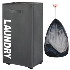 Maxsilan 29" X-Large Rolling Laundry basket with Removable Bag on Wheels, 90L Collapsible Narrow Corner Laundry Hamper, Foldable Storage Bins, Grey