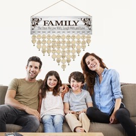 Family Birthday Calendar Wall Hanging Wood Board with 100 Tags, DIY Calendar Plaque Sign Gift for Christmas Birthday, 16x5 Inches Board