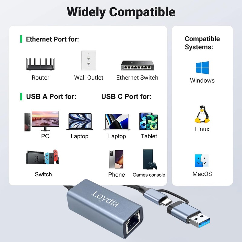 USB C to Ethernet Adapter, USB 3.0 to RJ45 1000Mbps