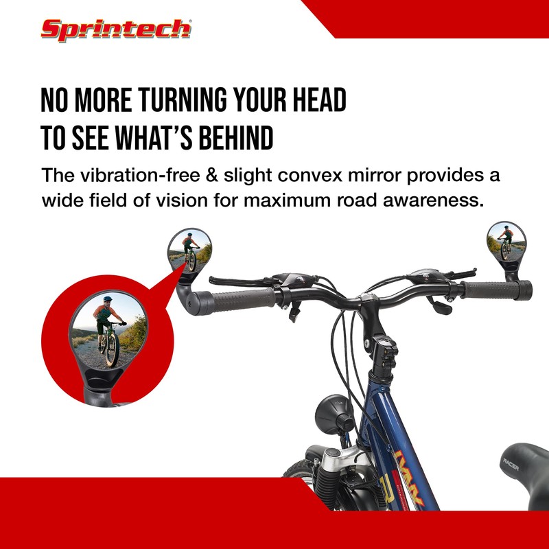 Sprintech Compact Adustable Rear-View Bicycle Mirror - P016 (Black, E-Bike)