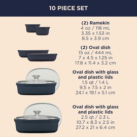 CorningWare Ceramic Bakeware Set with Lids Chip and Crack Resistant Stoneware Baking Dish, Microwave, Dishwasher, Oven, Freezer and Fridge Safe, 10-Piece French Navy