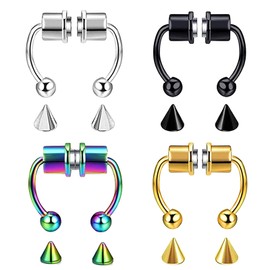 CARSINEL Non Piercing Magnetic Septum Nose Ring for Women Stainless Steel Hoop Reusable Fake Nose Jewelry (colorful)