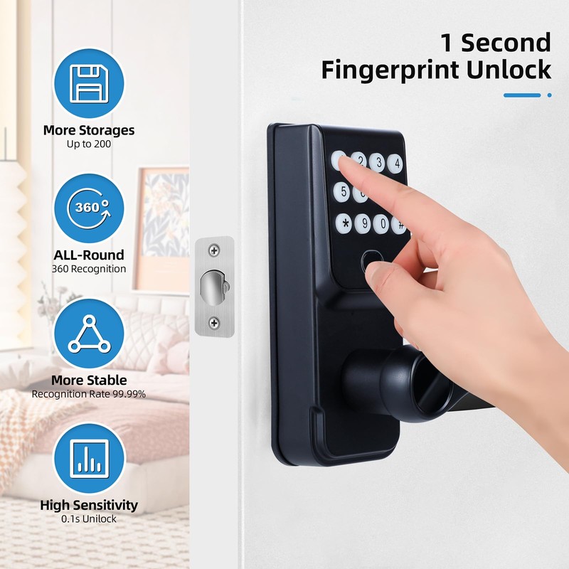 Smart Door Lock, Keyless Entry Door Lock, Fingerprint Door Knob,