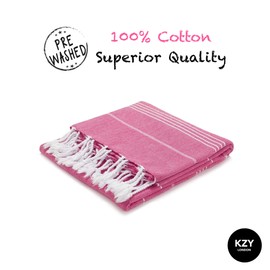 KZY LONDON Beach Towel - Large Turkish Beach Towels for Camping, Swimming, Bath, Gym - Quick Dry, Super Absorbent, Lightweight, Cotton 90x180cm Hammam Towels for Adults (Fuchsia)
