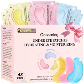 Eye Mask Gift Box (48 Pairs) - Caffeine, 24K Gold, Retinol Triple Energy - Fights Puffiness, Dark Circles, Fine Lines, Firming Under Eye Patches - Birthday, Bachelorette Party, Bridesmaid Gift