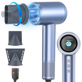 AOMEES Hair Dryer, 1600W Professional High Speed Ionic Hair Dryer with HD Display, 4 Temperature Modes and 3 Speed with Memory Function, Sky Blue, Metal