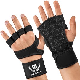 MAVA - Guantes abiertos de gimnasio para mujeres y hombres, guantes acolchados de levantamiento de pesas con soporte de muñeca para mayor comodidad, protección, guantes de entrenamiento sin dedos de