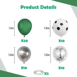 Football Balloons, 12 Inch Soccer Balloons Green Black White Latex Balloons Soccer Printed Balloons with Ribbons for Boys Football Soccer Party Sports Anniversary Baby Shower Decorations