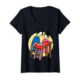 Womens Cartoon Characters Crafting Together For Kids V-Neck T-Shirt