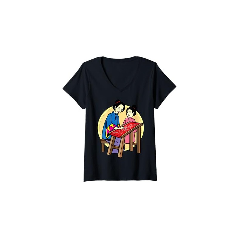 Womens Cartoon Characters Crafting Together For Kids V-Neck T-Shirt