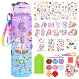 AILUYA 24-Piece Set Unicorn Gifts for Girls, 900 ml DIY Drinking Bottle, Water Bottle, Craft Children, Gift Ideas Girls for 5-12 Years with Diamond Painting, Unicorn Stickers, Gemstone