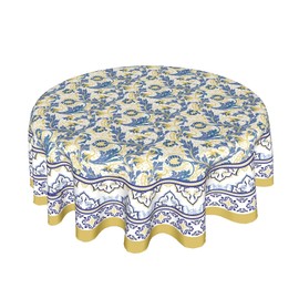 Yellow and Blue Floral Tablecloth Round 60 Inch Farmhouse Boho Tablecloth Spring Summer Fabric Table Cloth With Wrinkle Resistant For Kitchen Holiday Picnic Party Dinner Room Indoor Outdoor Decor