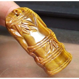 gojade Chinese Tiger Cat Eye Jade Pendant Bamboo Bat 祝福 竹 291794