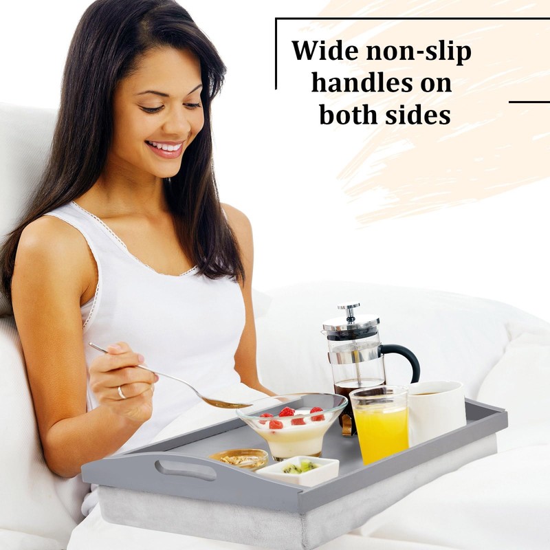 Tioncy 1 Piece Bamboo Lap Tray with Detachable Pillow 16.9''