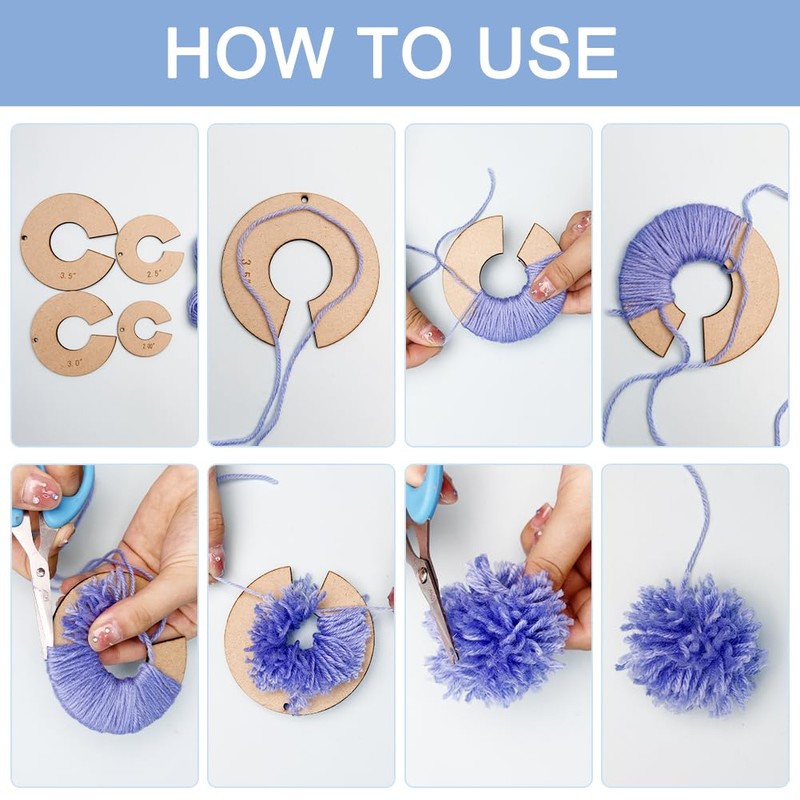 BENECREAT 12pcs Pom Pom Maker Wood Pompom Maker Tool 1/1.5/2/2.5/3/3.5