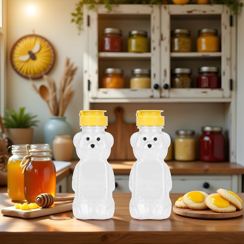 2Pcs Yellow 8 Oz Plastic Bear Honey Bottle Jars, Empty