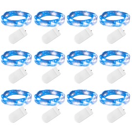 Brightown 12 Pack Led Fairy Lights Battery Operated String Lights Waterproof Silver Wire 7 Feet 20 Led Firefly Starry Moon Lights for DIY Wedding Party Bedroom Patio Christmas (12 Pack, Blue & White)