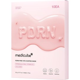 MEDICUBE PDRN Pink Vita Coating Sheet Mask, 10 Mascarillas Faciales Coreanas con PDRN de Salmón, Vitamina B12, Colágeno y Niacinamida, Hidratación y Luminosidad, 22 g c/u