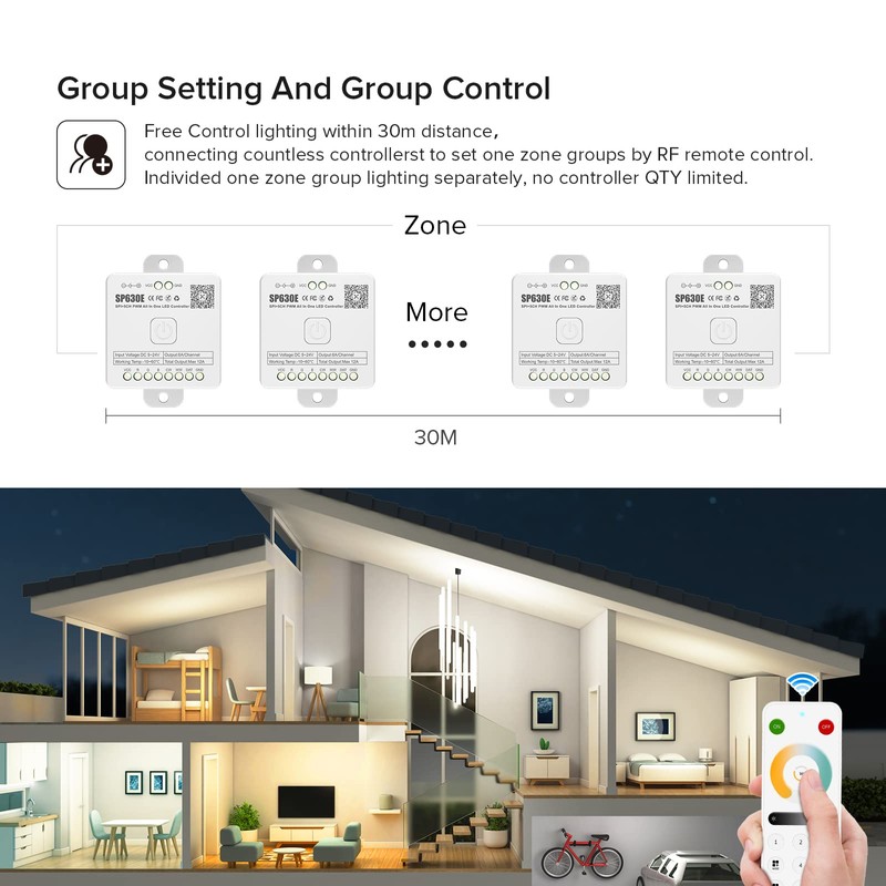 BTF-LIGHTING SP630E Bluetooth Controllers 4 Zones 2.4GHz RF RB2 Remote