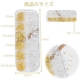 Nail Parts, Nail Parts, Ribbon, Accessory Parts, Nail Parts, Resin Parts, Nail Parts, Character Nail Parts, Hearts, Nail Parts, Stars, Hexagram Stars, Metal Deco Parts, Gel Nails, Jewelry Parts, Handmade DIY, Craft Material (Gold + Silver)