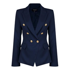 VIEMA MODA Womens Double Breasted Military Style Blazer Ladies Coat Jacket, Navy, 8